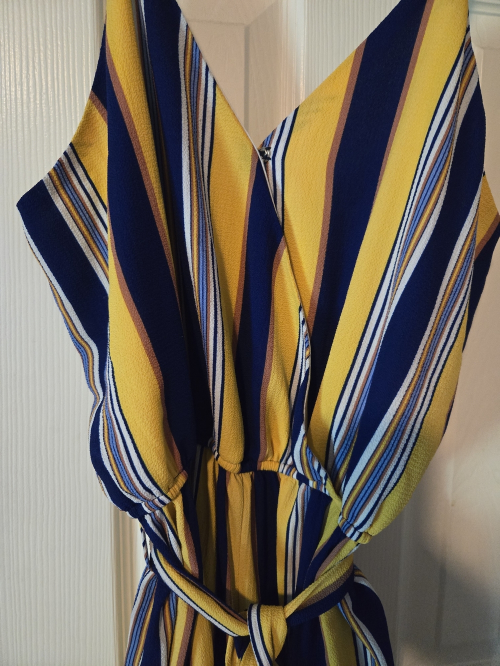 J for Justify Multicolor Striped Sleeveless Jumpsuit - Navy, Mustard & White